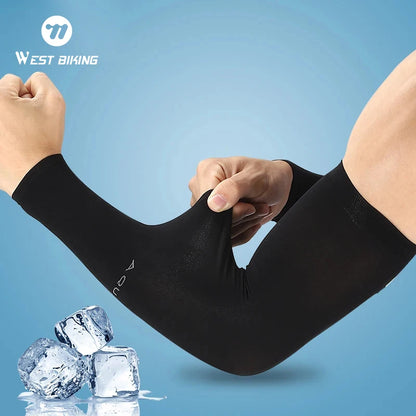 WEST BIKING Ice Silk Sports Arm Sleeves Cycling Sun UV Protection Outdoor Travel Running Gym Fitness Cool Summer Arm Sleeves