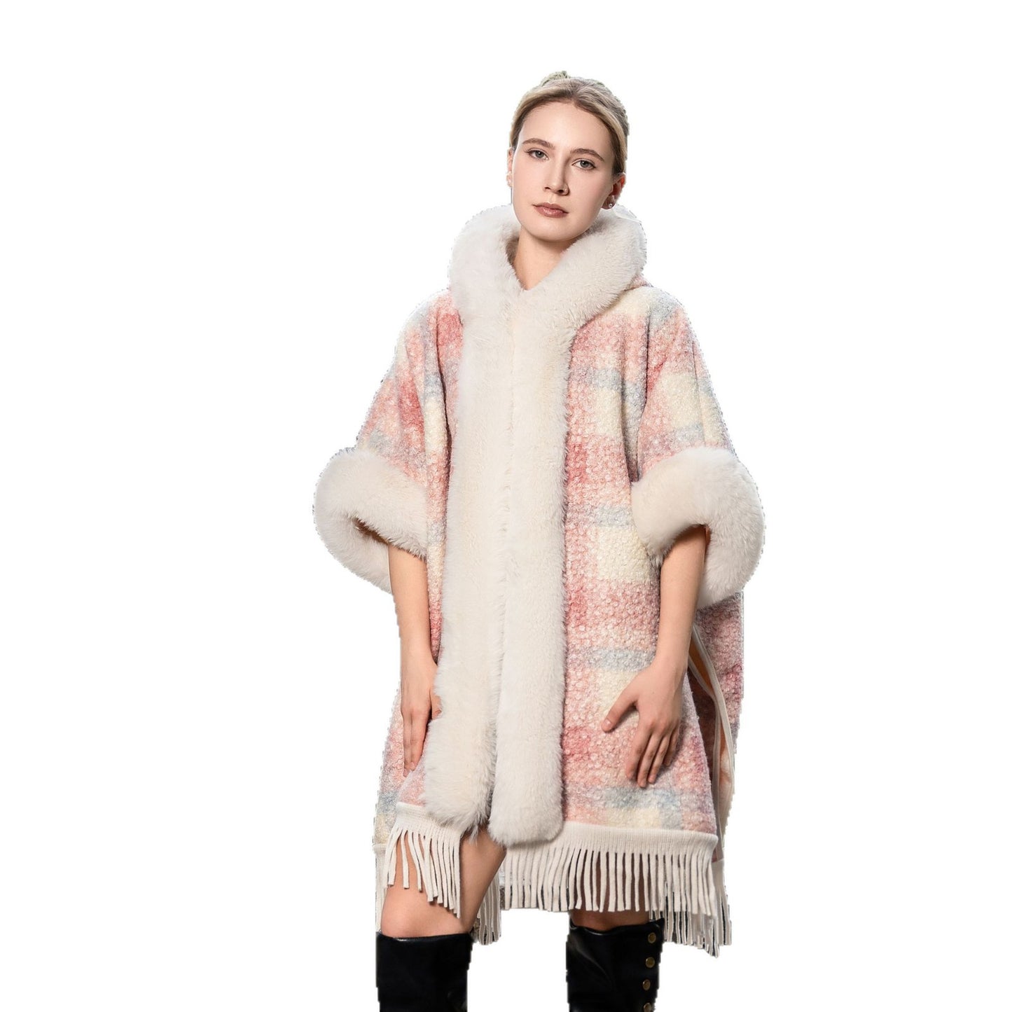 New Hooded Warm Cloak Artificial Plush Fur Shawl
