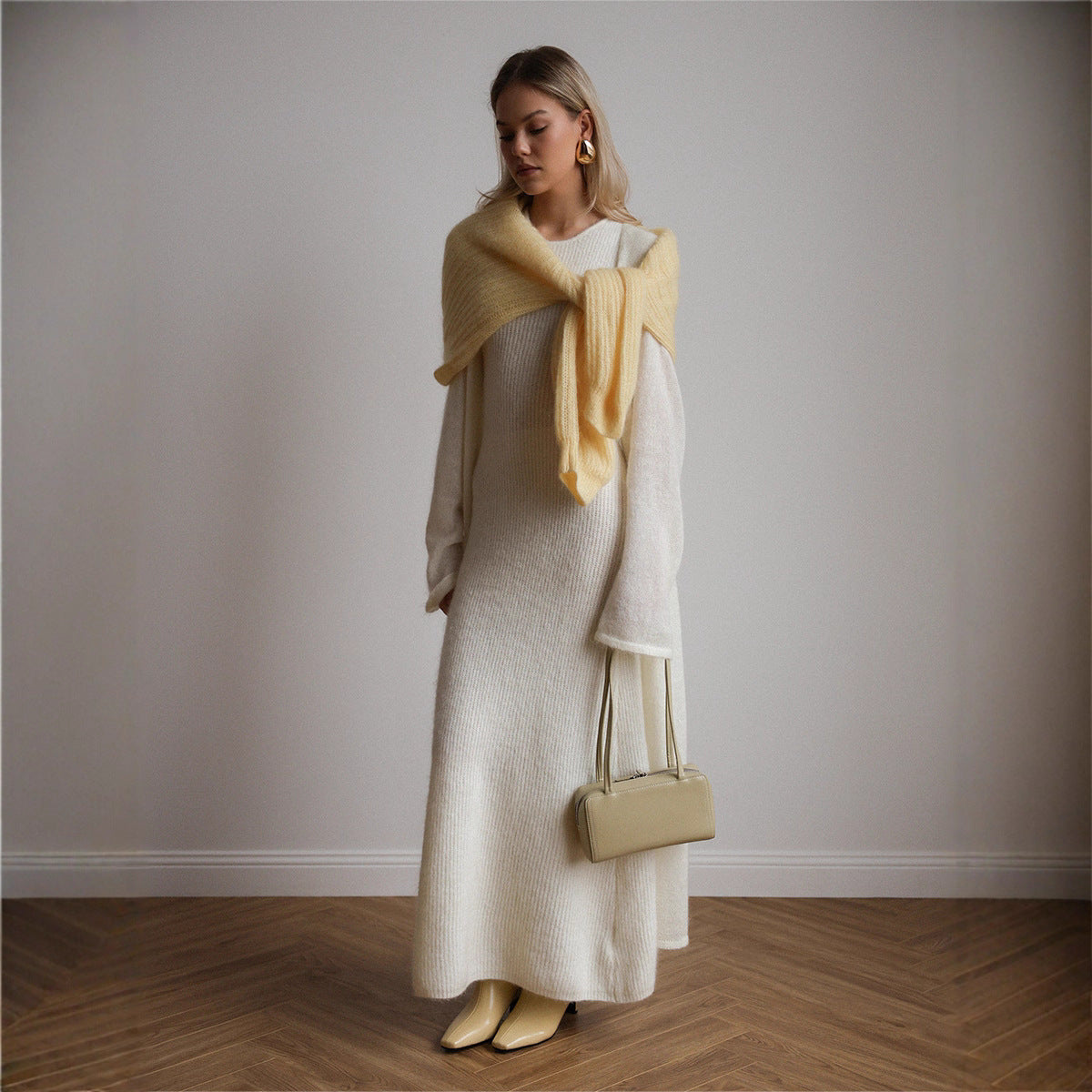 Knitted Cardigan Sleeveless Dress Two-Piece Set