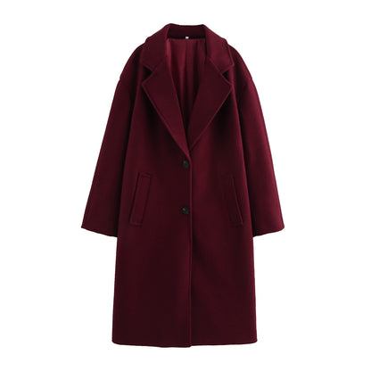 Women's Solid Color Polo Collar Baggy Coat