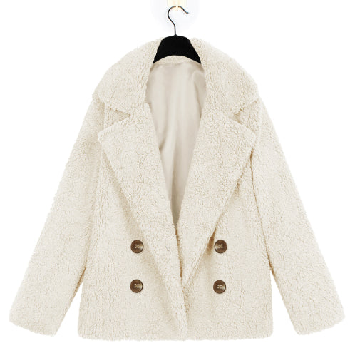 Women's Autumn And Winter Plush Button Lapels Pocket Coat