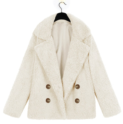 Women's Autumn And Winter Plush Button Lapels Pocket Coat