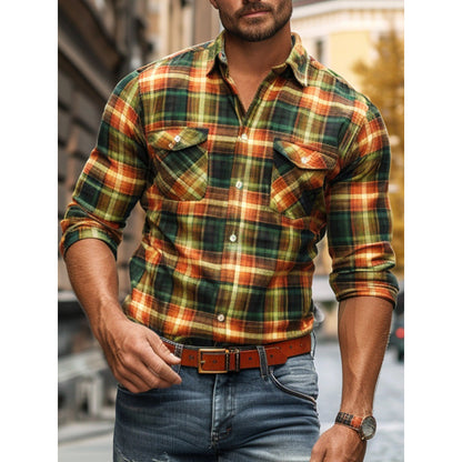 Men's Plaid Printed Fleece-lined Pocket Shirt