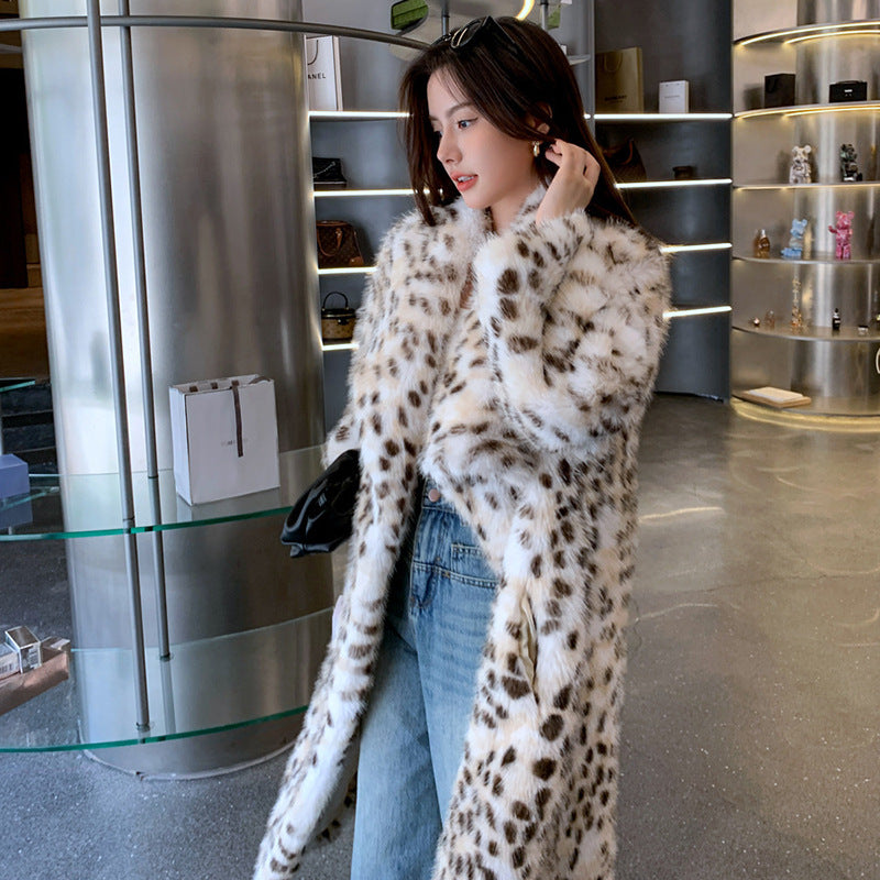 Korean Weaving fur trench coat with lapel