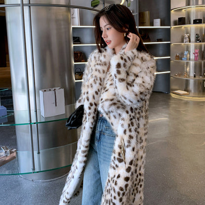 Korean Weaving fur trench coat with lapel