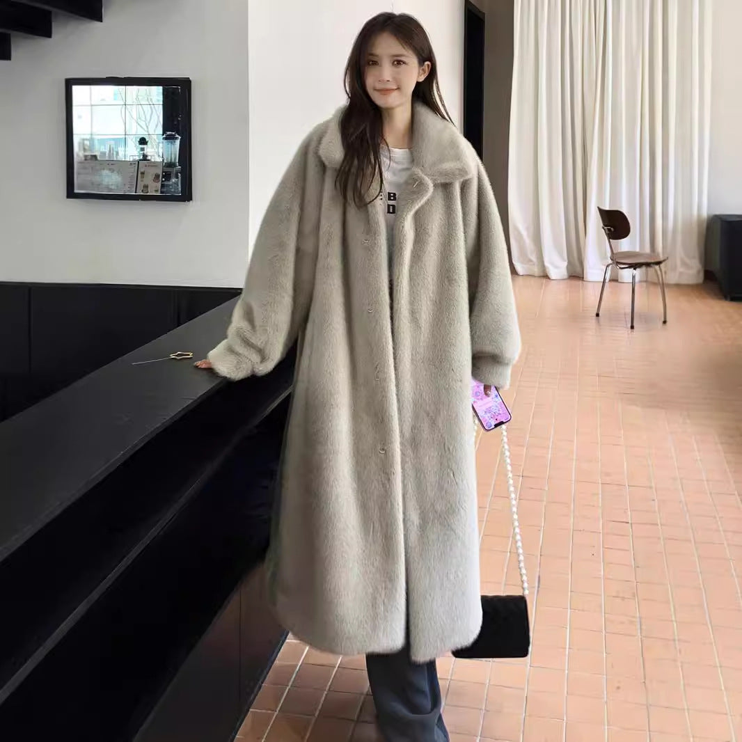 Women's Winter Extended Fashion Leather Fur Coat