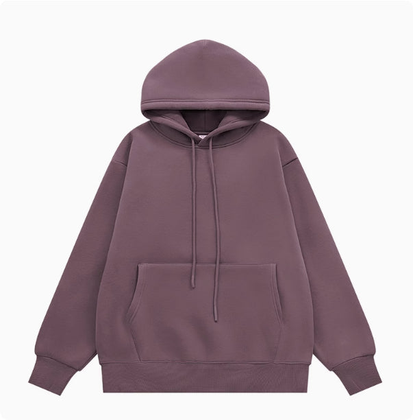 American Street Solid Color Fleece Hooded Sweatshirt For Men And Women