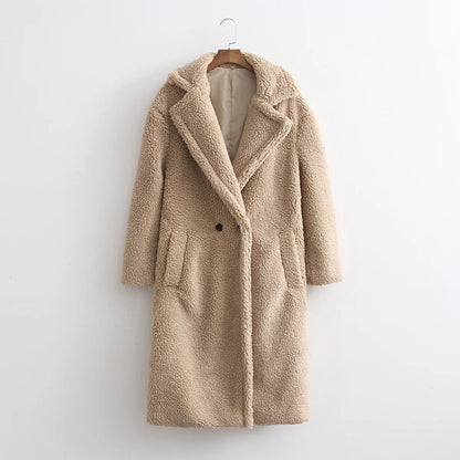 Women's Lamb Wool Fur Profile Long Fur Coat