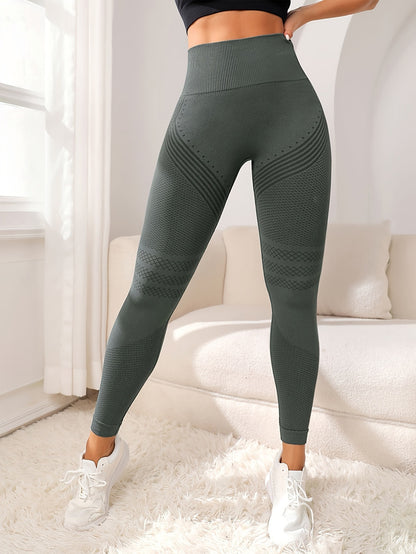 Women's Solid Color Casual High Waist Stretch Fitness Yoga Striped Trousers