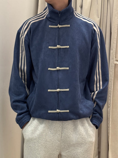 Suede Stand Collar Buckle Jacket For Men