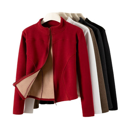 Women's Stand Collar Short Coat Cashmere Hoodie Plus Velvet Thickening