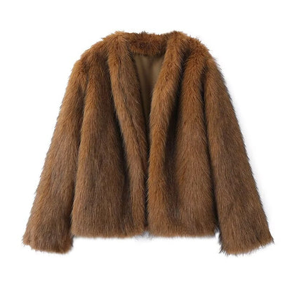 Stylish Polyester Fur Overcoat Coat