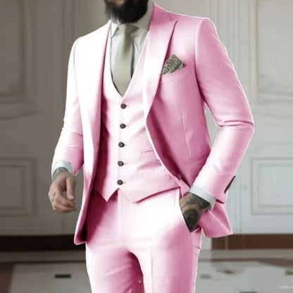 Men's Solid Color Slim Fit Business Suit Set