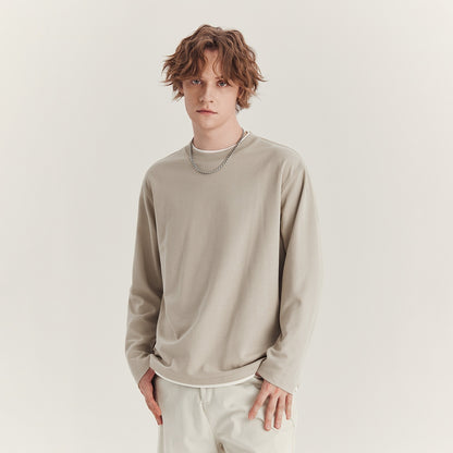 Men's Long-Sleeved Loose Round Neck Contrast Color T-Shirt