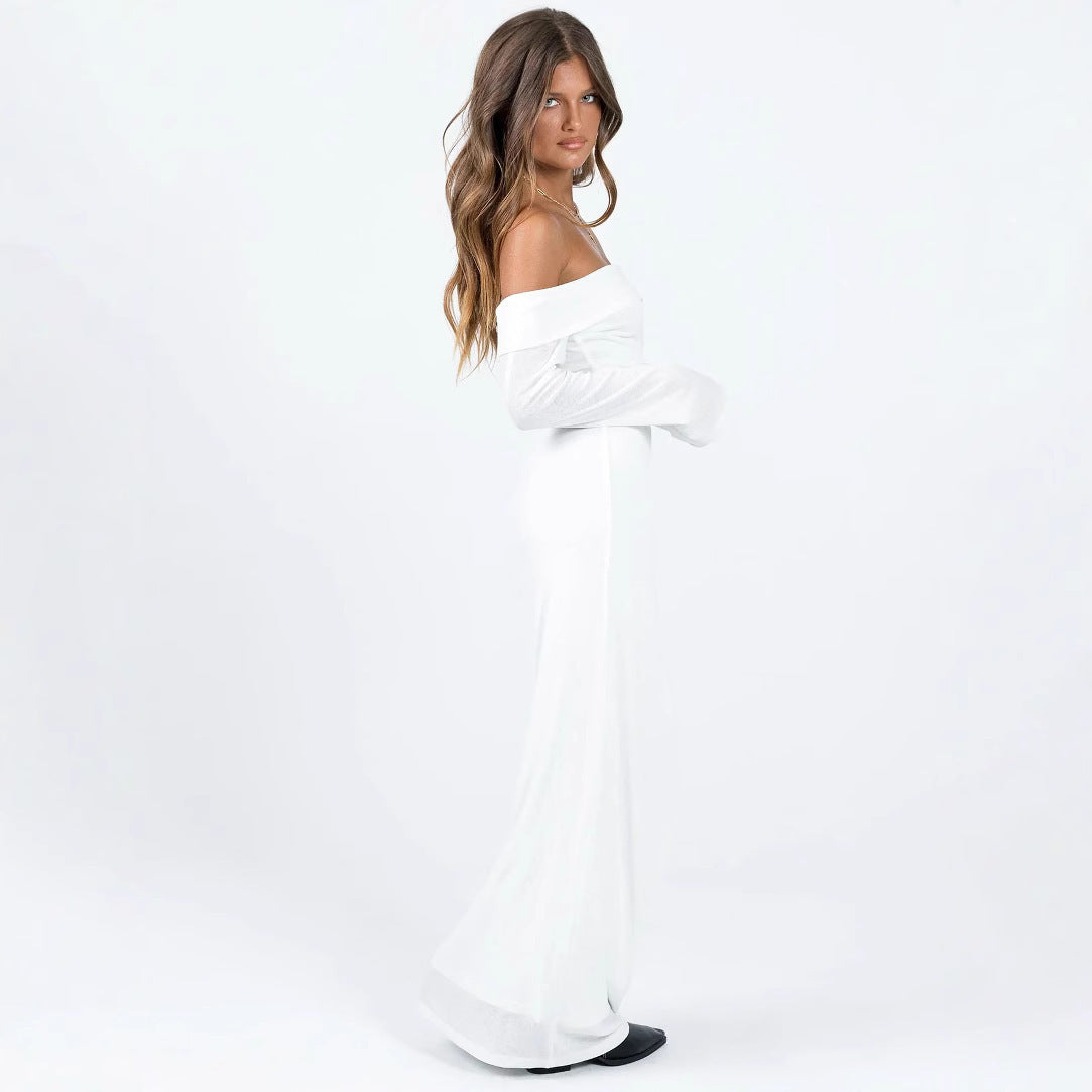 Fashion Personalized Off-shoulder Solid Color Sexy Slim Dress