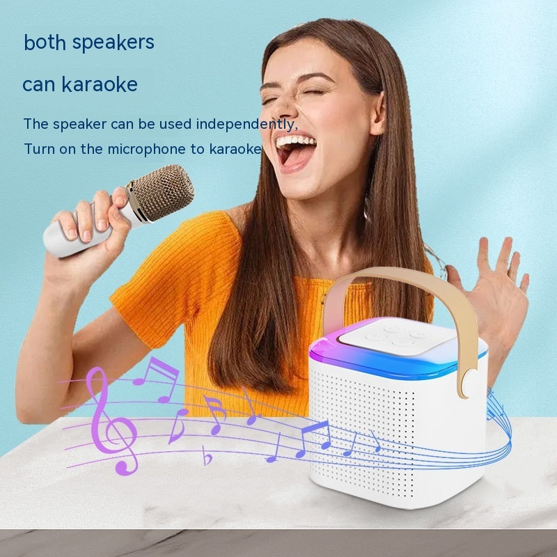 Microphone Karaoke Machine Bluetooth Compatible Speaker with 2 Wireless Mics, RGB Light, Home Family Singing Speaker