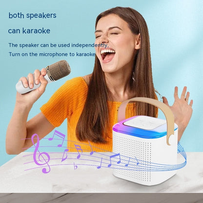 Microphone Karaoke Machine Bluetooth Compatible Speaker with 2 Wireless Mics, RGB Light, Home Family Singing Speaker