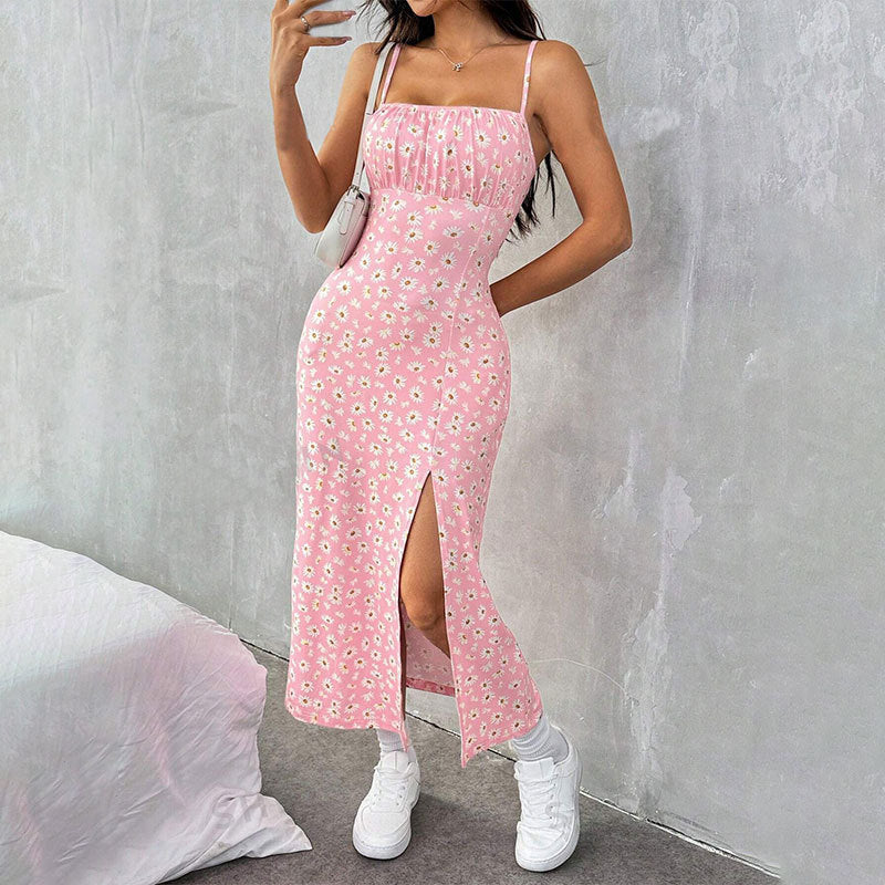 Straps Spaghetti Chest Wrap Slit Sheath Women's Dress