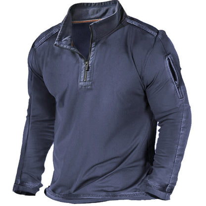 Men's Outdoor Long Sleeve Sweater with Zipper Pocket