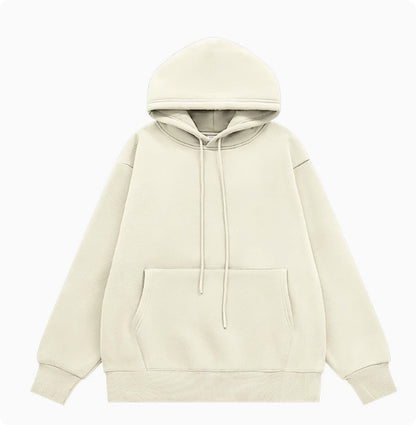 American Street Solid Color Fleece Hooded Sweatshirt For Men And Women