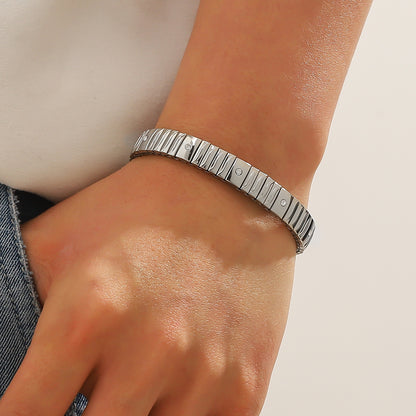 Cold Stainless Steel Diamond Elastic Bracelet for Men