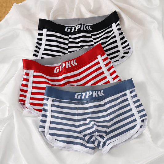 Striped Underwear Mid Mid-waist Breathable Cotton Boxer