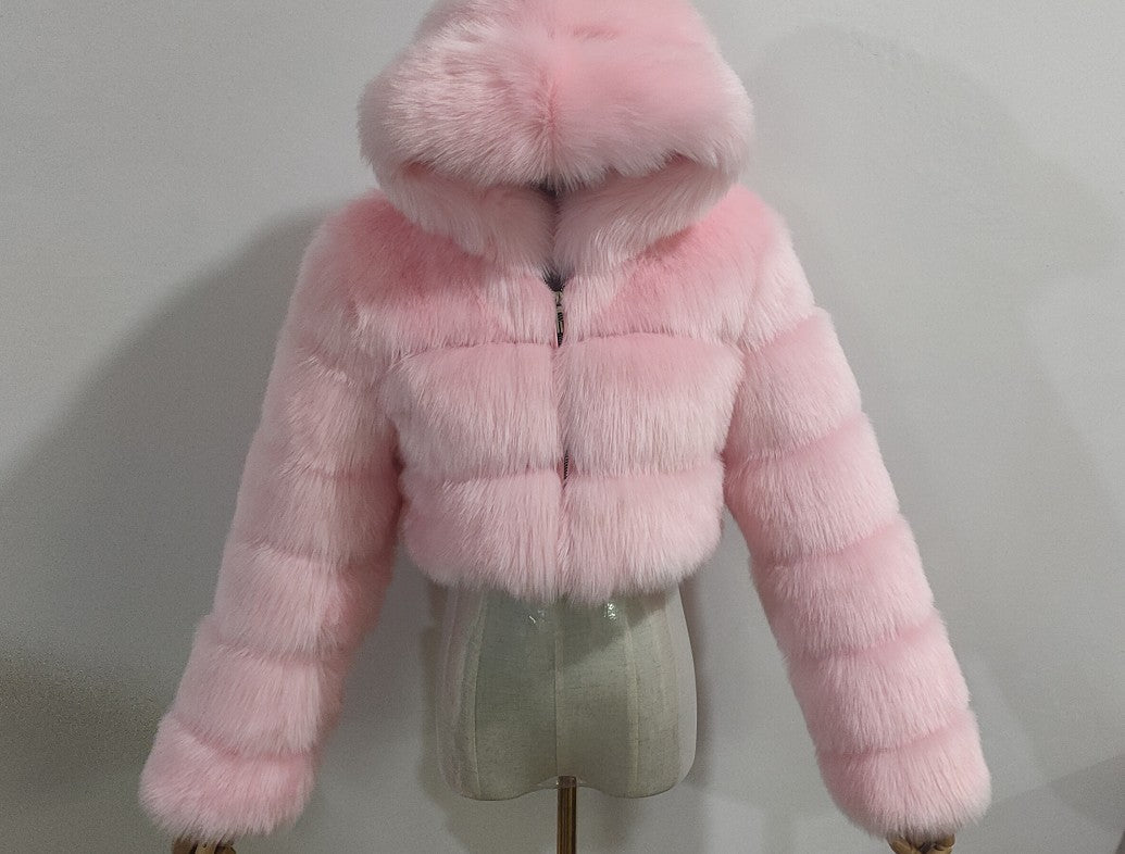 Short Hood Fox Fur Feminino Long Sleeve Stitching Coat