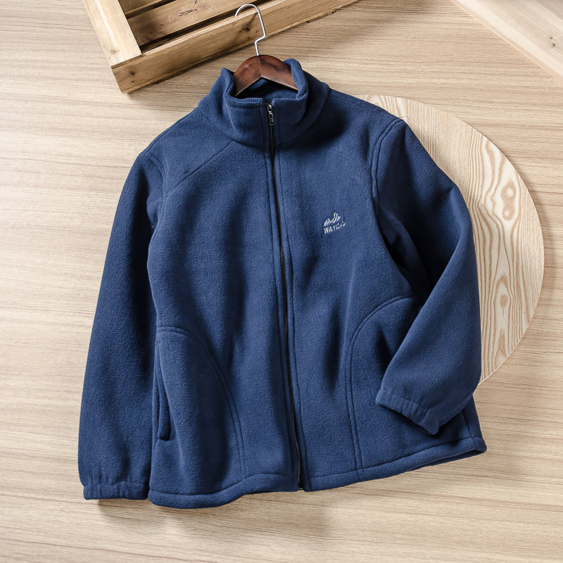 Men's Embroidered Polar Fleece Jacket, Solid Color, All-match Casual