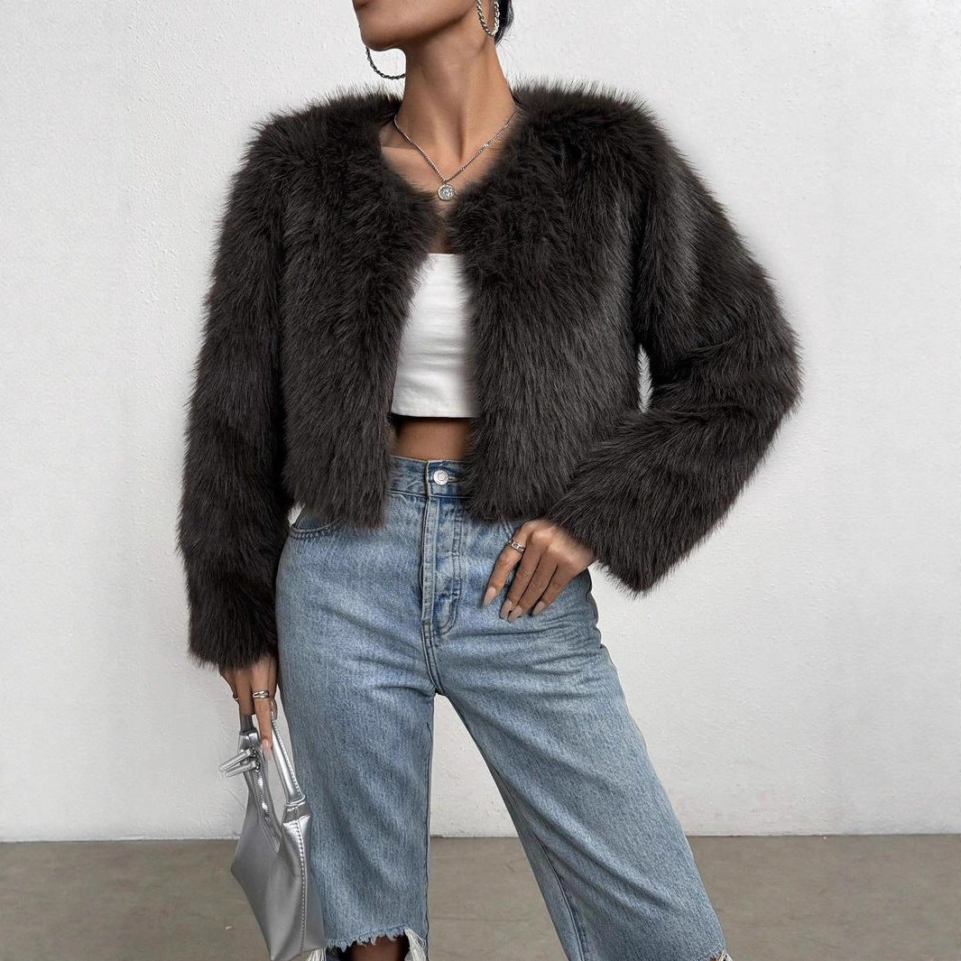 Fox Fur Fashion Thick Warm Long Sleeves Short Coat