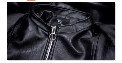 Men's Autumn Red Leather Jacket with Stitching Short Leather Jacket
