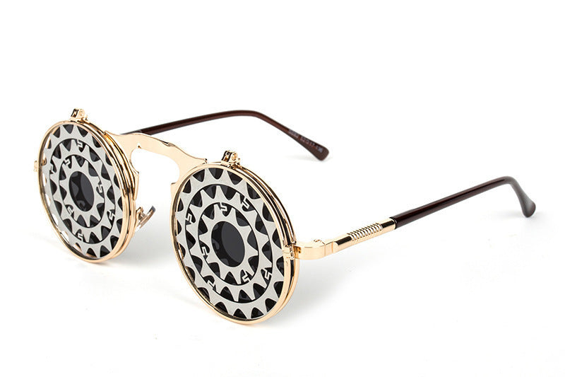 Casual Retro Metal Punk Steam Flip Sunglasses for Men