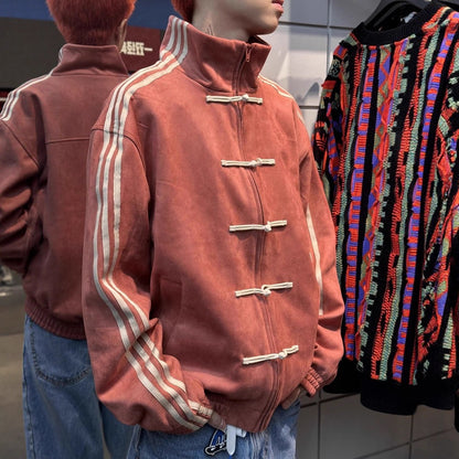 Suede Stand Collar Buckle Jacket For Men