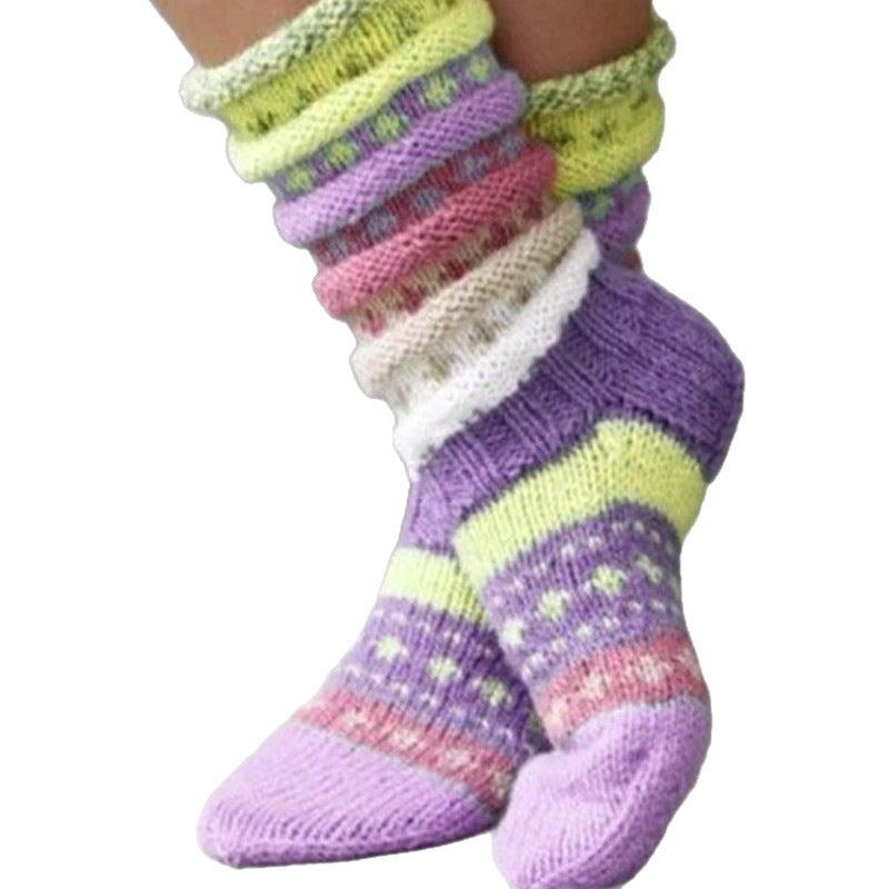 Women's warm-colored woolen knit socks