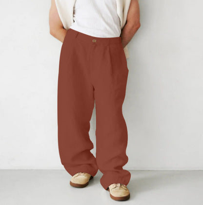 Men's Loose Linen Pleated High Waist Jogger Pants Breathable Daily Casual Pants