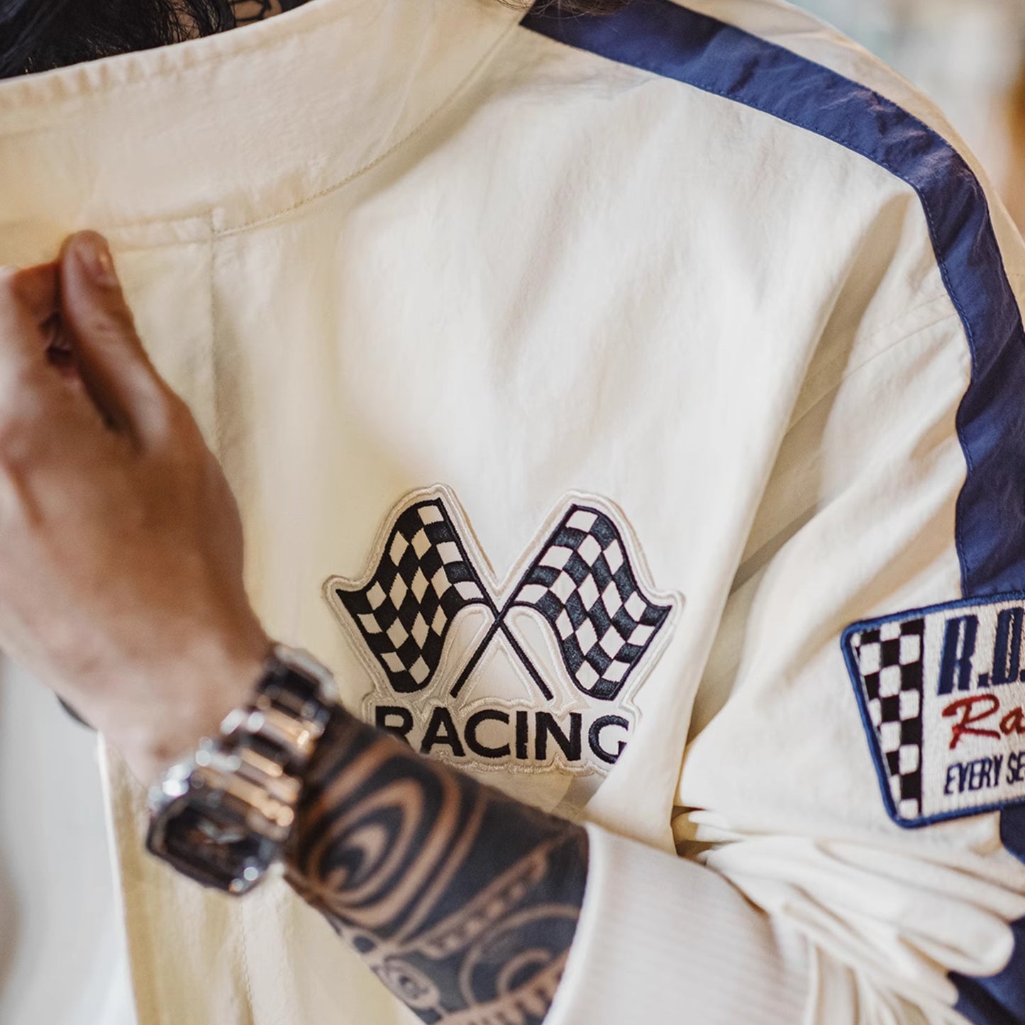 American Retro Color Blocked Embroidered Running Jacket
