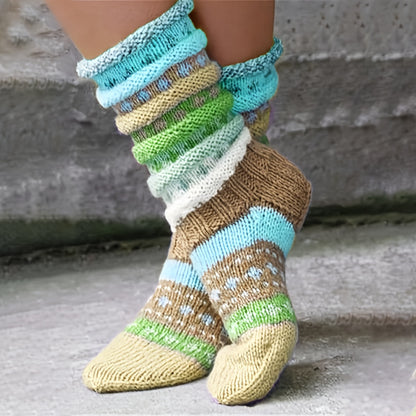 Women's warm-colored woolen knit socks