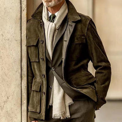 Men's Regular Cowhide Casual Coat And Trench Coat Multi-pocket