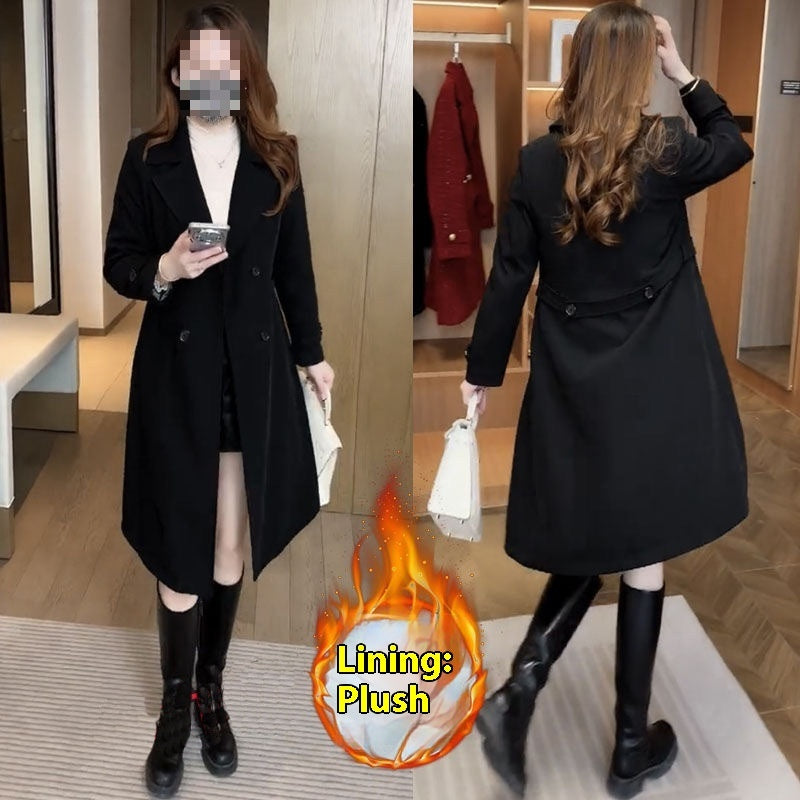 High-grade Fleece Thick Trench Coat Western Style Slimming