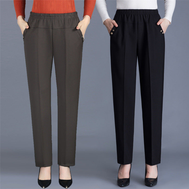 Spring and Autumn Mid-Age Mom Pants Straight Leg Trousers