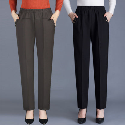 Spring and Autumn Mid-Age Mom Pants Straight Leg Trousers