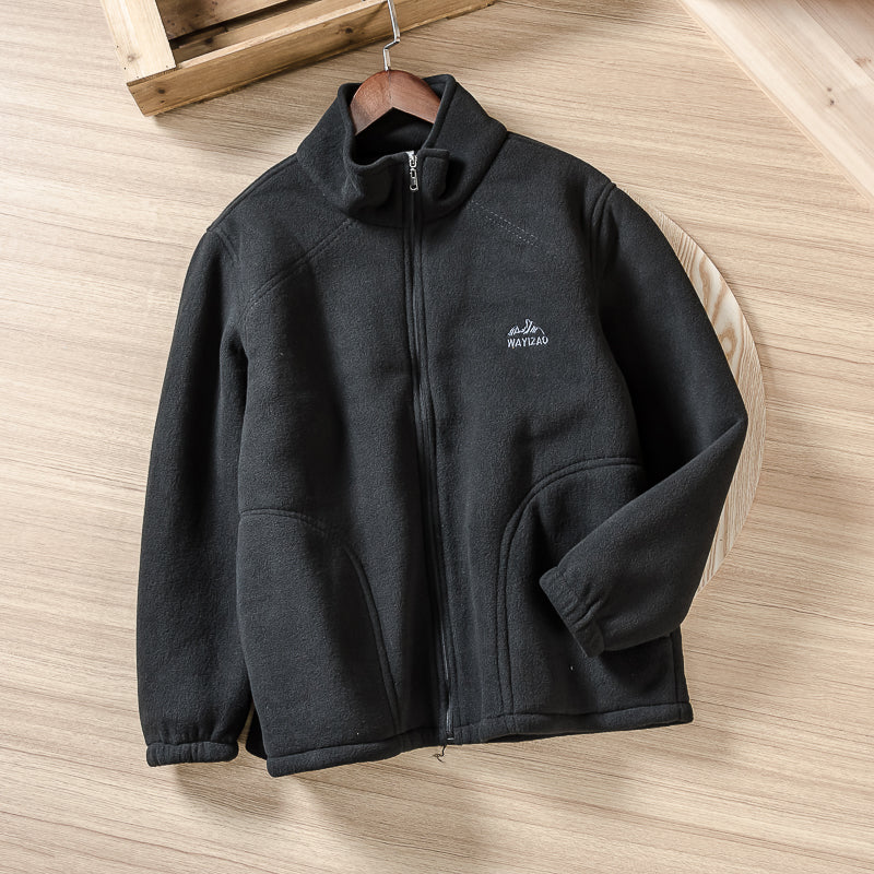 Men's Embroidered Polar Fleece Jacket, Solid Color, All-match Casual