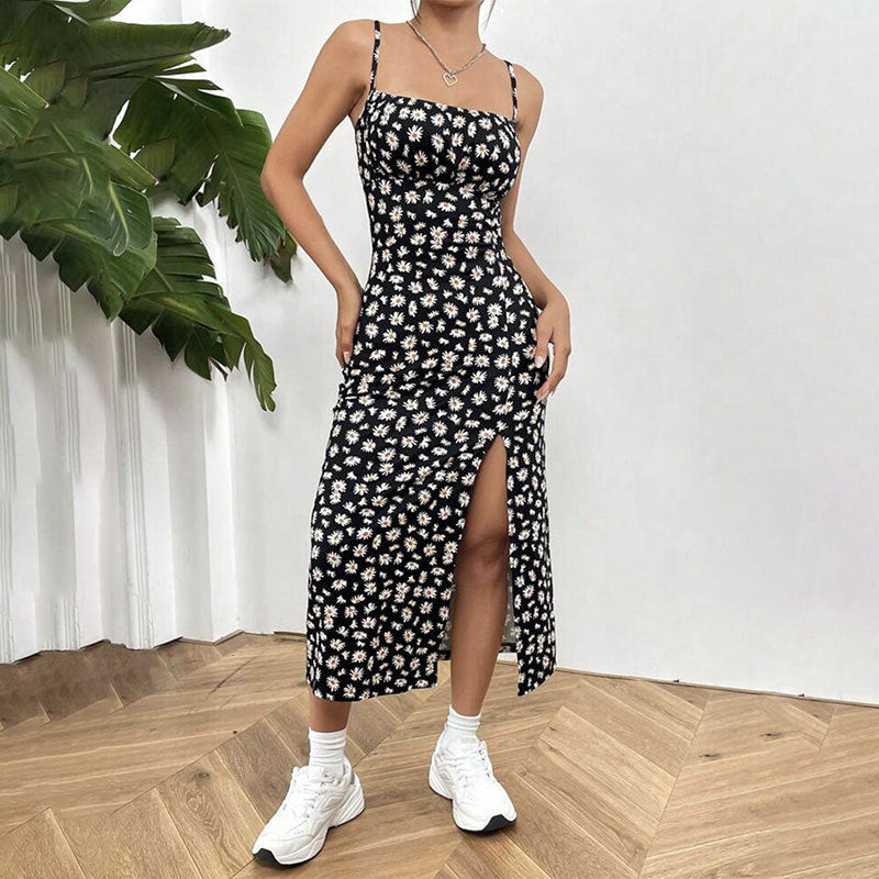 Straps Spaghetti Chest Wrap Slit Sheath Women's Dress