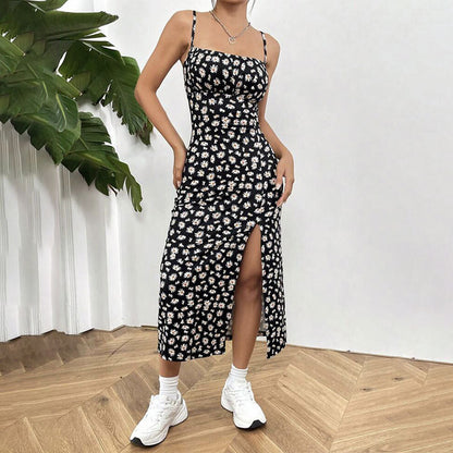 Straps Spaghetti Chest Wrap Slit Sheath Women's Dress