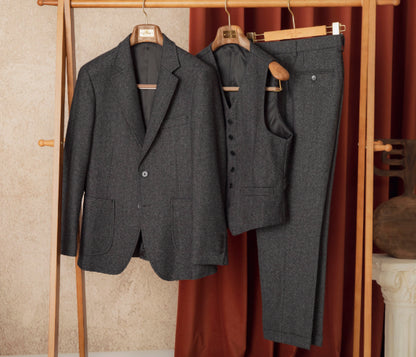 Men's Autumn Winter Retro Herringbone Wool Slim Fit Suits