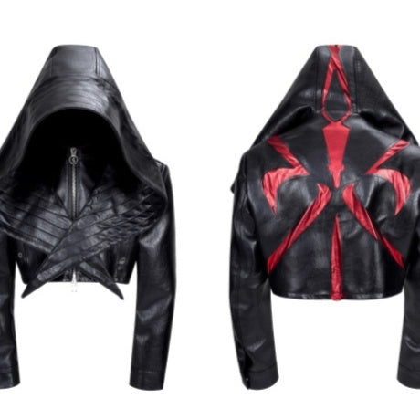 Men's Autumn Red Leather Jacket with Stitching Short Leather Jacket