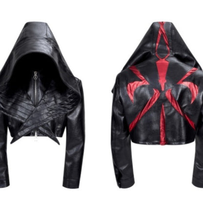 Men's Autumn Red Leather Jacket with Stitching Short Leather Jacket