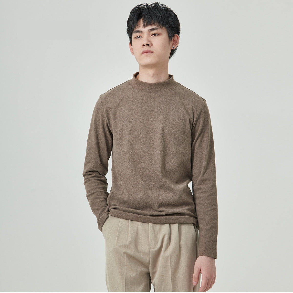 Men's Autumn And Winter High Quality Dralon Half-high Collar Long Sleeves T-Shirt