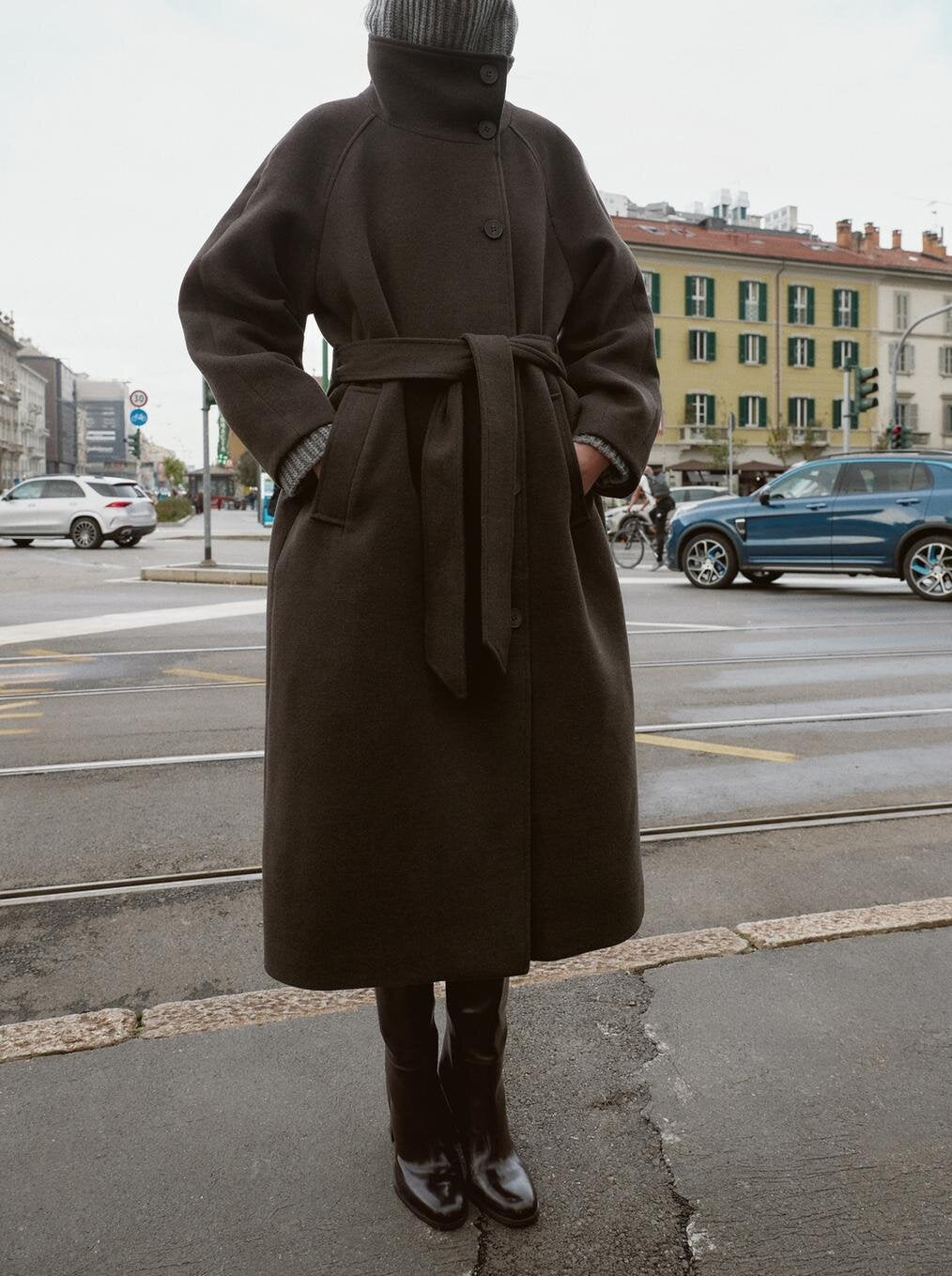 Women's Stand Collar Belt Overcoat Coat