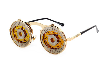 Casual Retro Metal Punk Steam Flip Sunglasses for Men