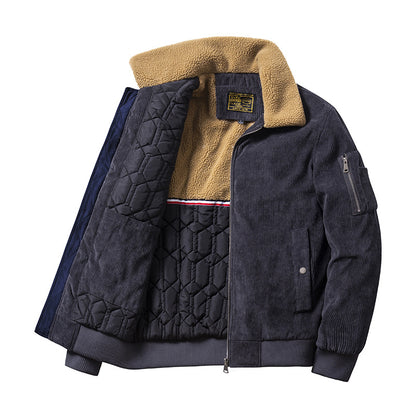 Autumn And Winter New Corduroy Cotton Coat Men's Fur Collar Casual